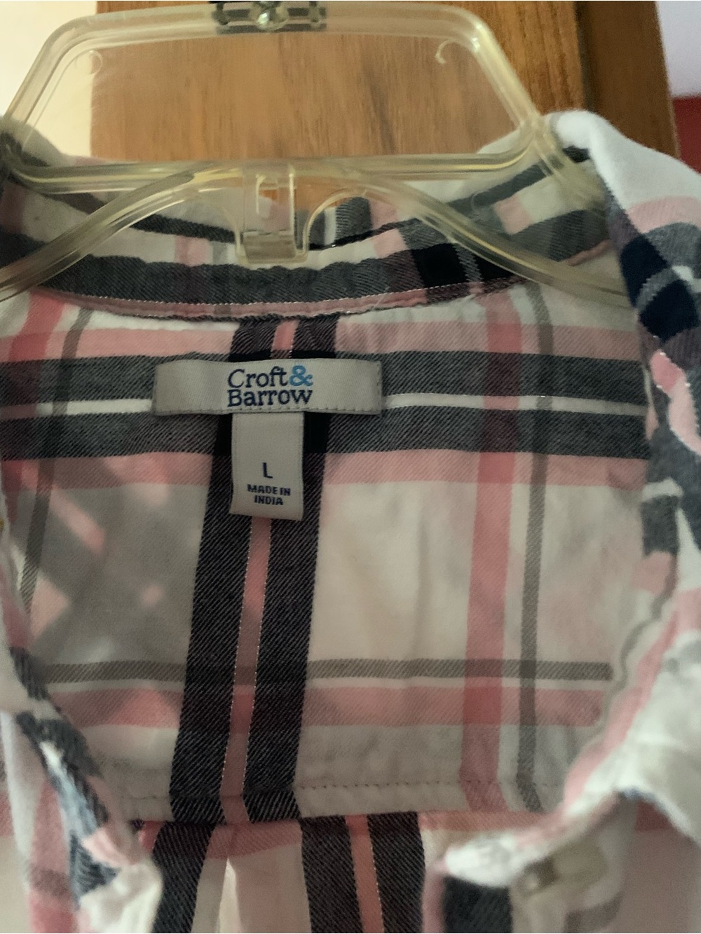 croft & barrow Pink and Navy Plaid Women's Button-Front Top